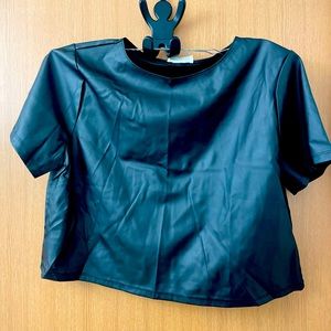 Zenana size 2xl, black faux leather crop top